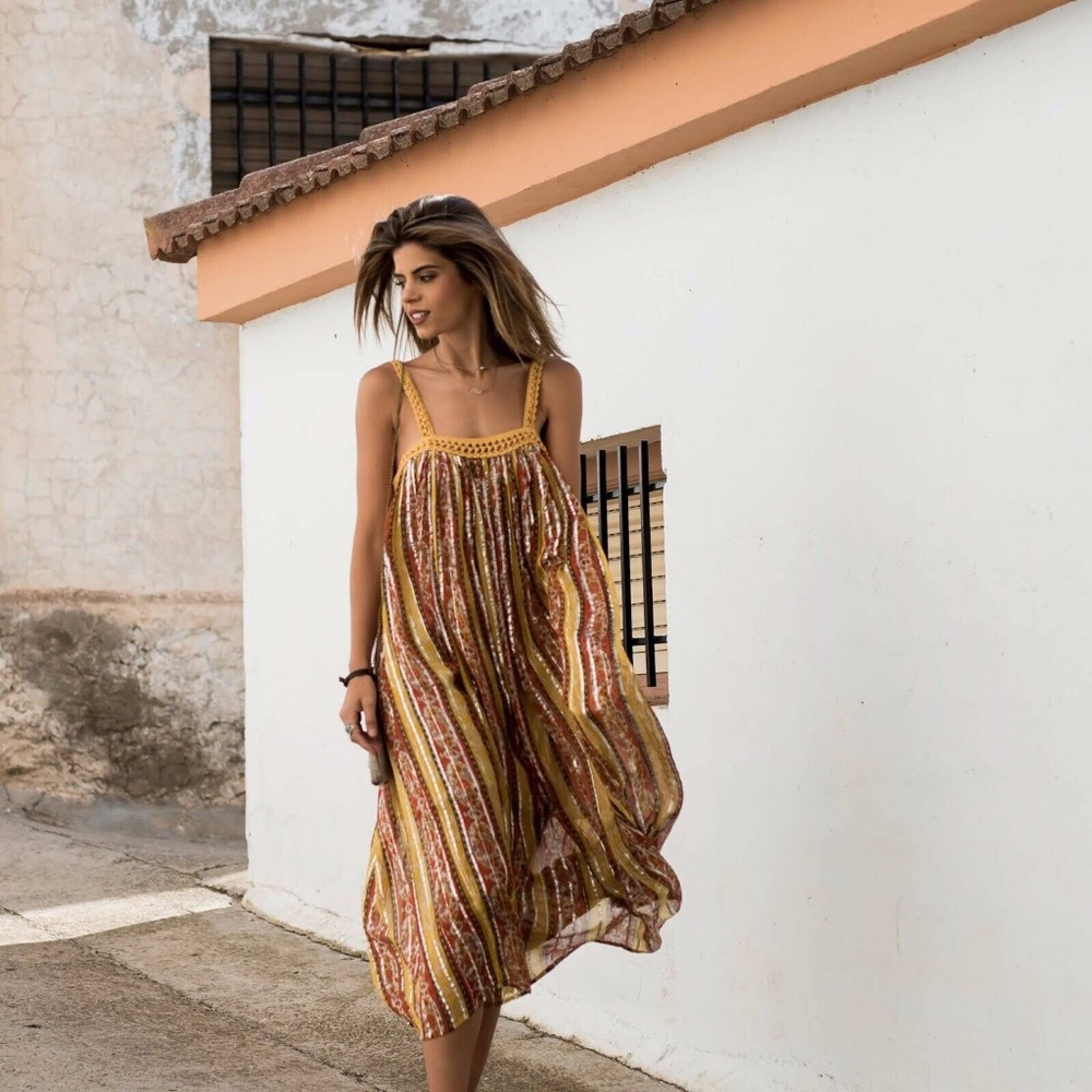 Zara Printed/Lurex Maxi with Crochet Straps